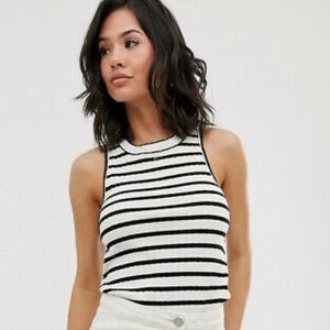 XS Free People Fired Up Black and White Striped Tank Top Keyhole Back